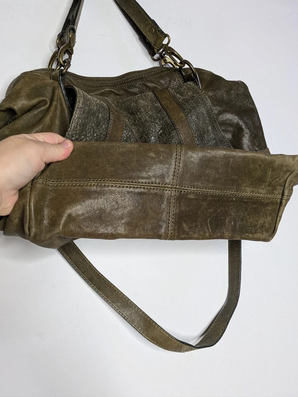 Andrew Marc Brown Leather Crossbody Satchel Messenger Bag